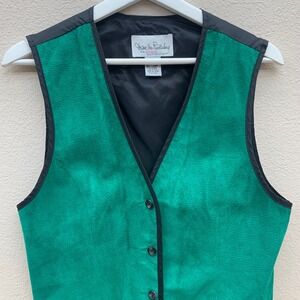 VTG Diane Von Furstenberg‎ Women's Green Split Pigskin Leather Vest Size M